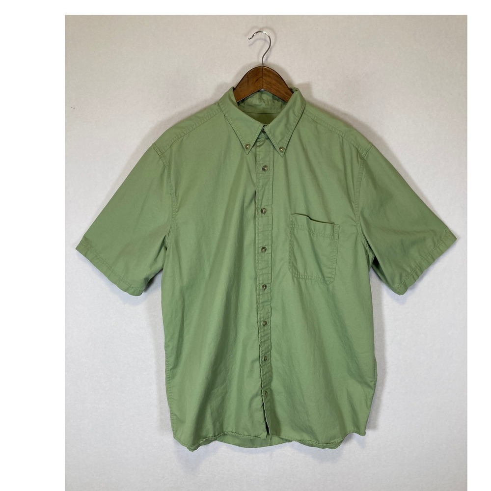 Gorpcore Eddie Bauer Mens Large Tall Sage Green Cotton Short Sleeve Button Down
